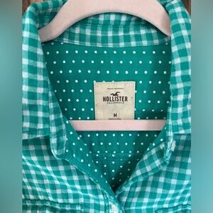 Hollister Green Button Front Plaid